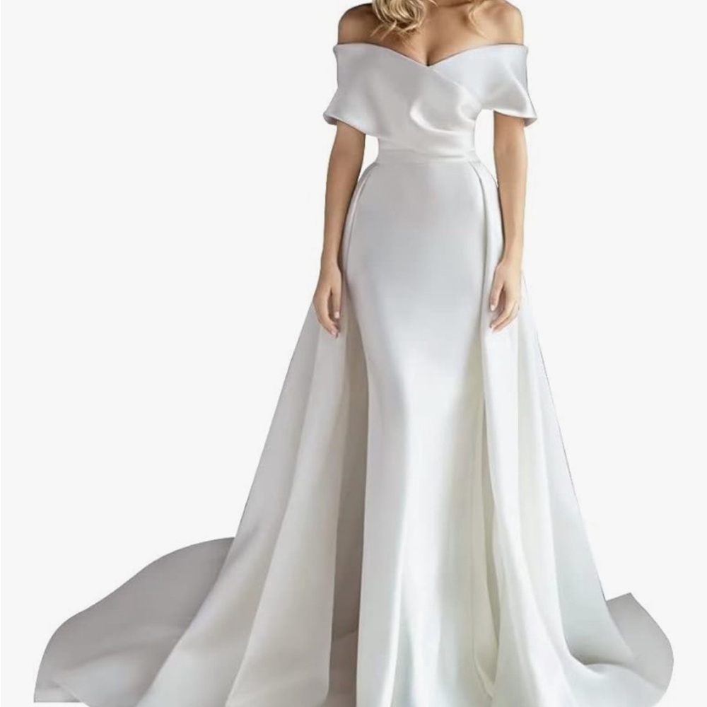 White Wedding Dress for Bride Detachable Train Satin Wedding Dresses
